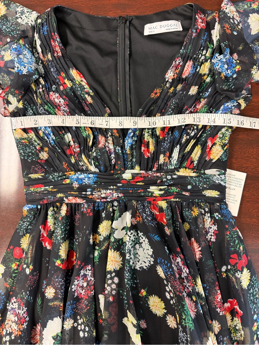 Mac Duggal Size 2 Black 67934 Floral Wrap Maxi Dress Butterly Sleeve Tiered NWT - Picture 14 of 15